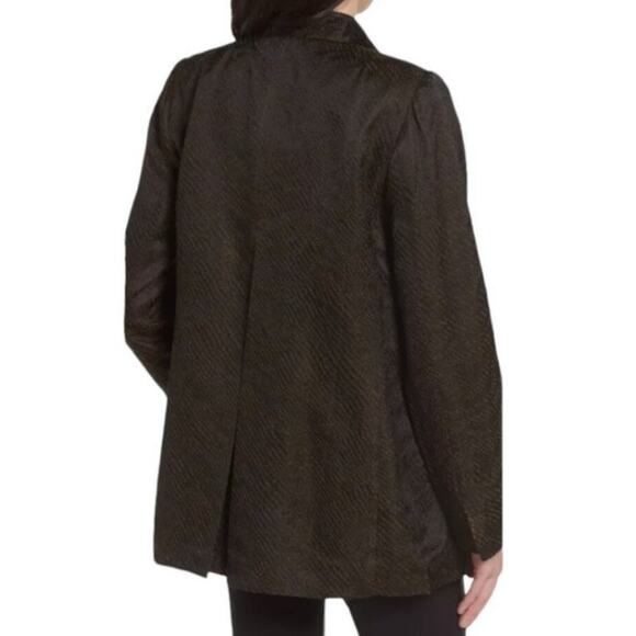Eileen Fisher Womens Silk Jacket Small Black Jacquard Open Front Pockets Lined - Picture 2 of 13